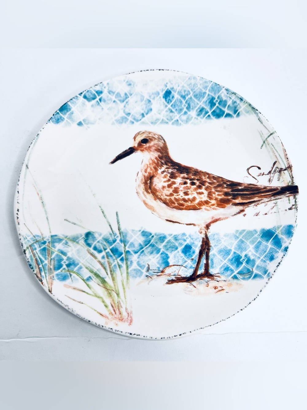 Pier 1 Imports Sandpiper Coastal Bird Salad Plate Blue Shore Beach 7.75”